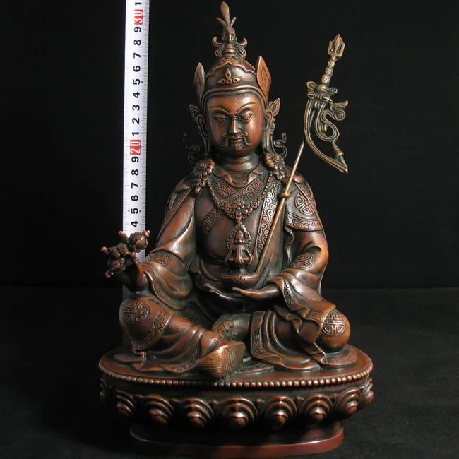 

Доставка Старый тибетский буддизм латунь падмасамбхава Будда статуя 12 "H (31 см) медные инструменты Свадебные украшения латунь