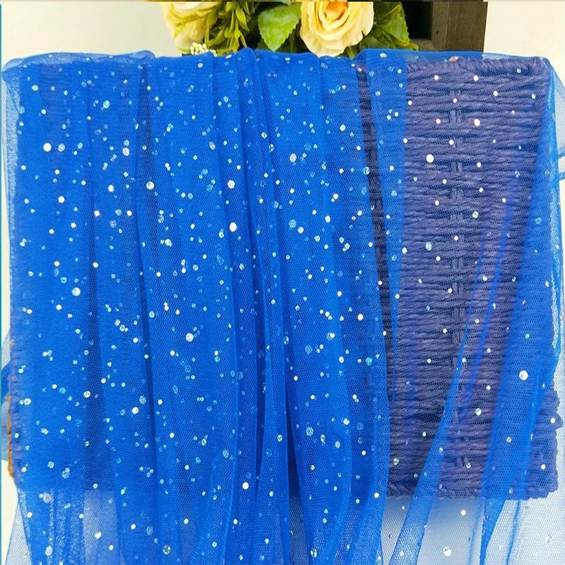 color blue 1,6*1 ярдов, мягкий тюль, лазерная блестка, ткань, сделай сам, детская юбка-пачка для душа, сшитое платье принцессы для свадебной вечеринки, Декор, африканская ткань - Цвет: color blue