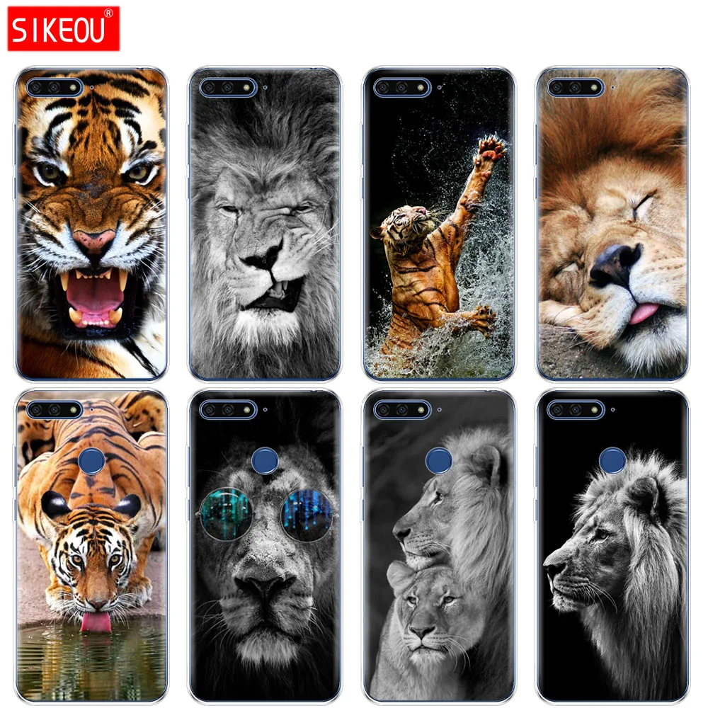 Силиконовый чехол для телефона Huawei Honor 7A PRO 7C Y5 Y6 Y7 Y9 2017 2018 Prime Lion tiger Fashion Lovely