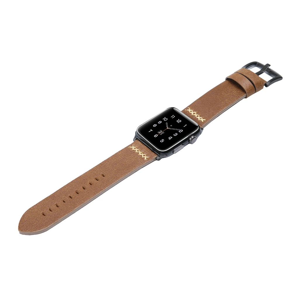 Ремешок кожаный для Apple Watch SE Band Series 6 5 4 3 2 черный/коричневый браслет iWatch 40 мм 44 38 42