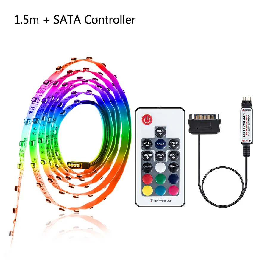 3535 RGB LED Strip Light 0.5m 1m 1.5m 2m SATA LED Лента Лента Лента Полный комплект с 17 ключами RF Remote RGB ленты для компьютера - Испускаемый цвет: 1.5m
