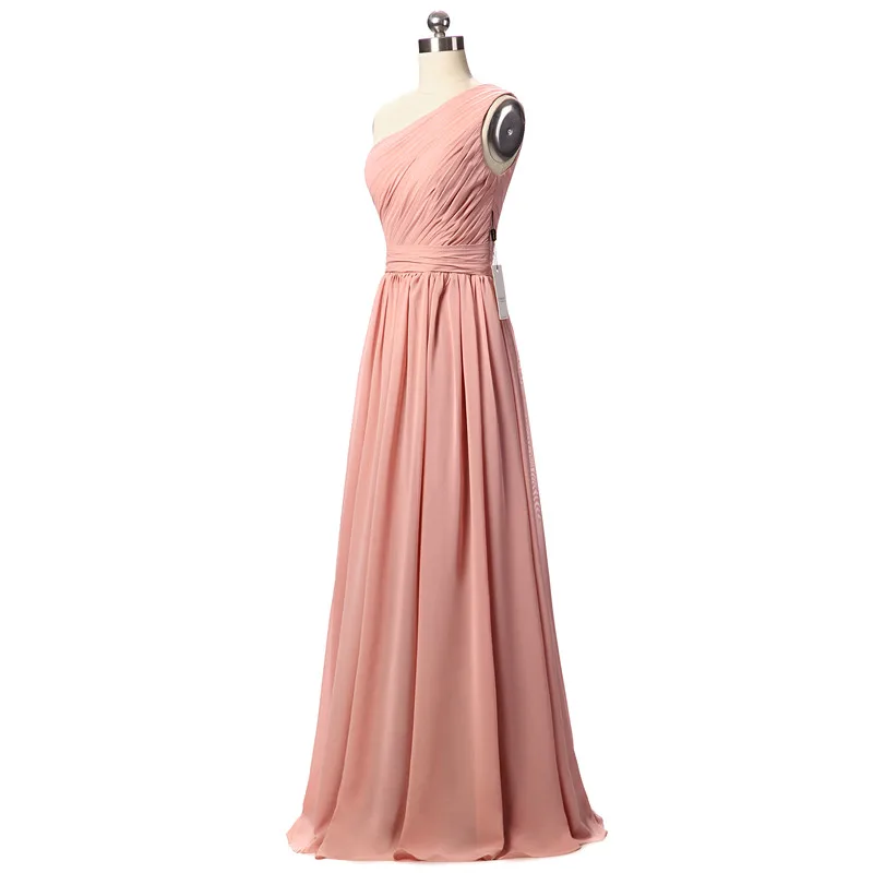 Длинное платье подружки невесты Longo Rosa плиссированное шифоновое на одно плечо