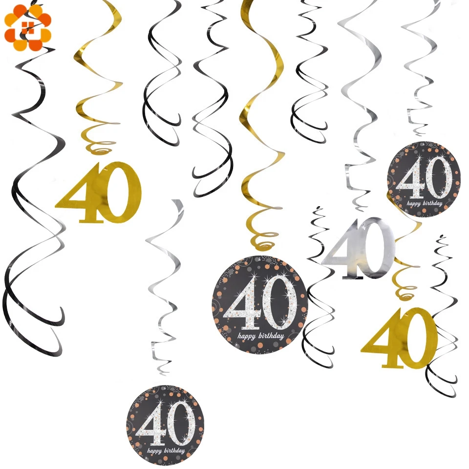 12PCS/Set Happy 18/30/40/50/60 Birthday Party Ceiling Hanging Swirl DIY Metallic Pendant Adult Decoration | Дом и сад