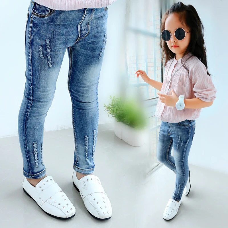 Джинсы для маленьких девочек милые детские джинсы с вышивкой в виде кролика