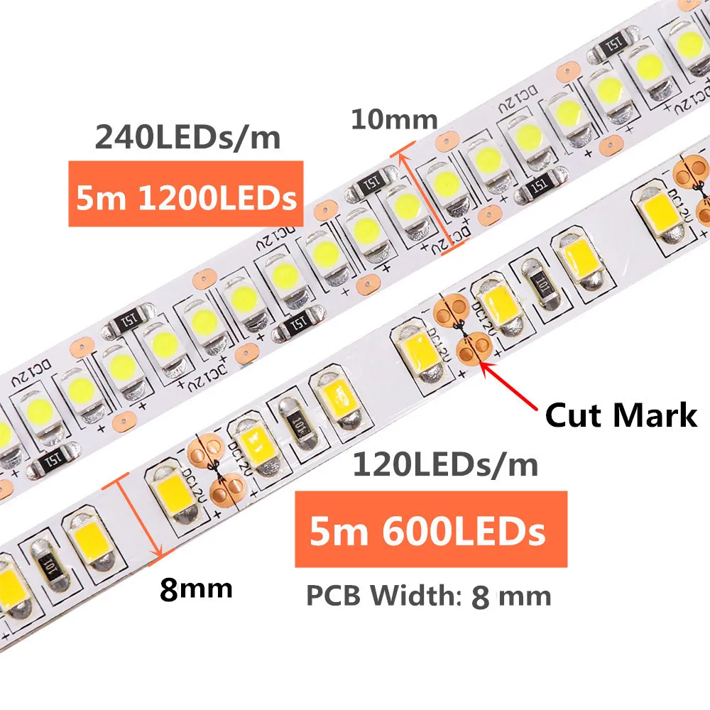 Светодиодная лента 2835 SMD 240 светодиодный s/m 5 м 300/600/1200 светодиодный s DC12V высокий яркий гибкий светодиодный ленточный светильник теплый белый/холодный белый