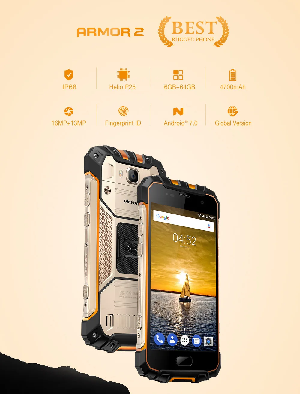 Ulefone Armor 2 4G смартфон 5,0 дюймов 6 ГБ ОЗУ 64 Гб ПЗУ Android 7,0 Восьмиядерный 2,6 ГГц IP68 Водонепроницаемый NFC 16 МП мобильный телефон