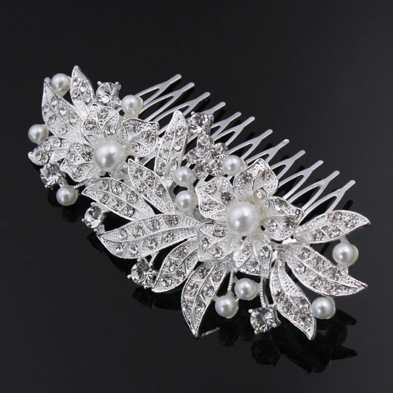 Расческа из горного хрусталя Прозрачный кристаллический цветок Свадебная