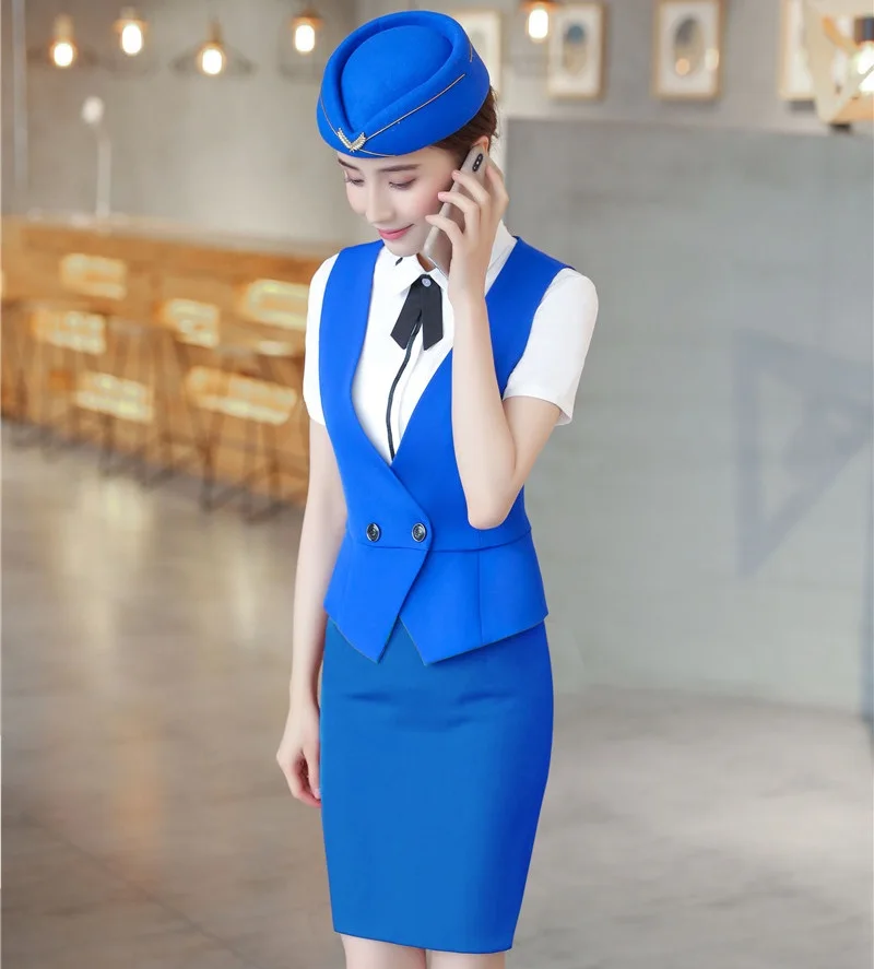 

Plus Size Uniform Designs Formal Blazers Suits With Tops and Skirt and Vest Coat & Waistcoat Ladies Office Blazers Summer Sets