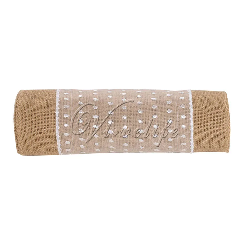 

30cm x 275cm Jute Vintage Burlap Table Runners For Wedding Decorations with Polka Dot Lace Party Banquet Home Table Supplies