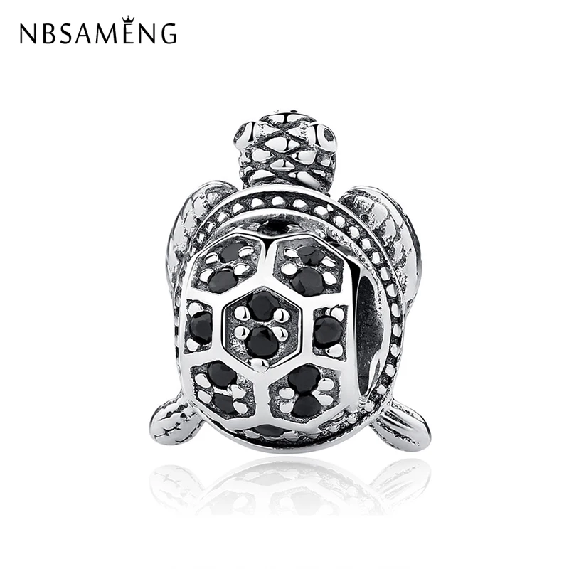 

Authentic 925 Sterling Silver Bead Charm Vintage Cute Turtle With Crystal Beads Fit Bracelet Bangle DIY Women Jewelry