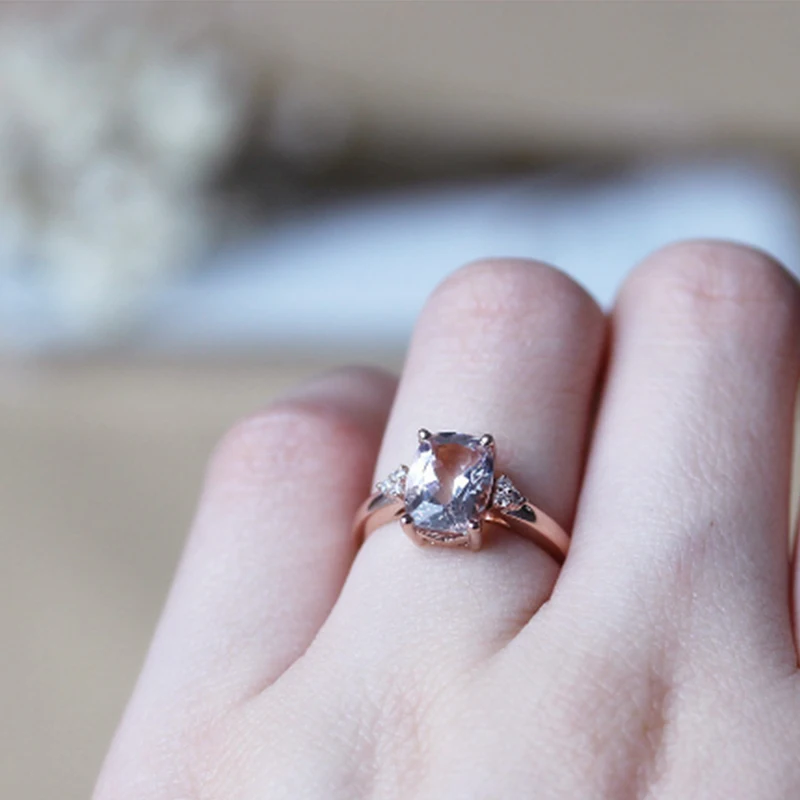 DUPUY Morganite кольца 7*9 мм 1.7ct Подушка резка обручальное кольцо Классические 14k розовое