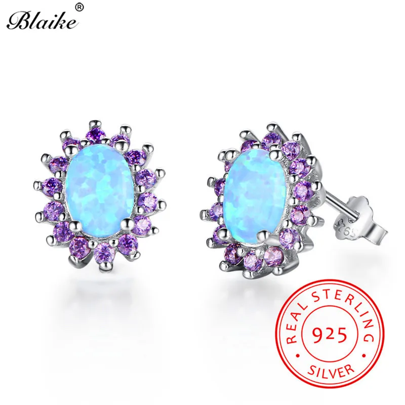 Серьги пусеты Blaike из серебра 925 пробы овальные серьги с Синим огнем 10 мм * 8