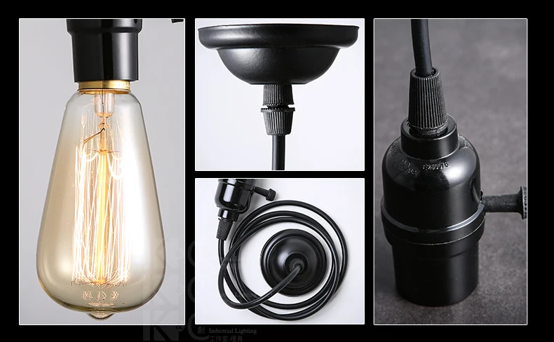 RH чердак лампы Эдисона черный поворотный выключатель затемнение одноголовый