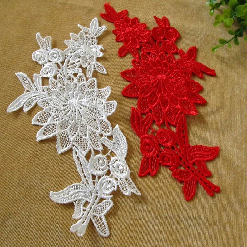 2Pairs 10*22cm Off white Red Black Wedding Dresses Lace Applique Accessories Embroidered Appliques Fabric | Дом и сад