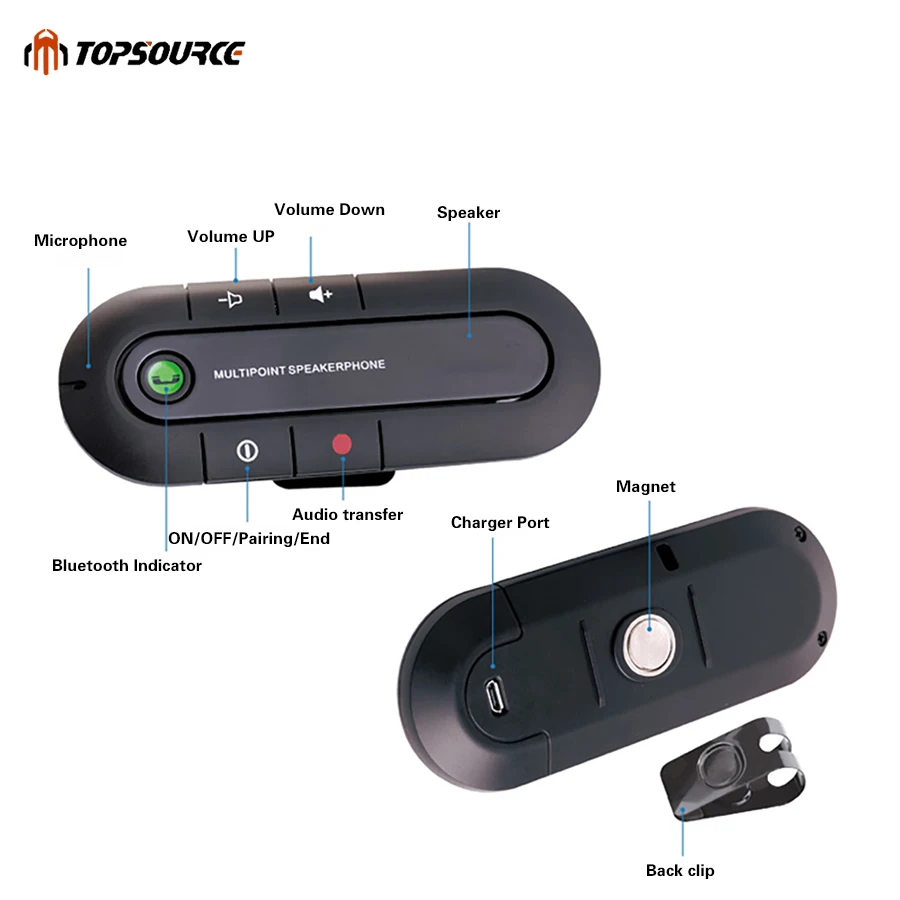 Topsource Bluetooth автомобильный комплект микрофон с громкоговорителем гарнитура