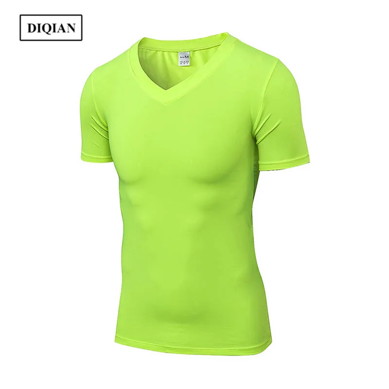 2018 New Arrival Bodybuilding Men Running T-shirt Solid Color Fitness Sport T-shirts Short Sleeve Quick-drying V-neck Tees Tops | Спорт и