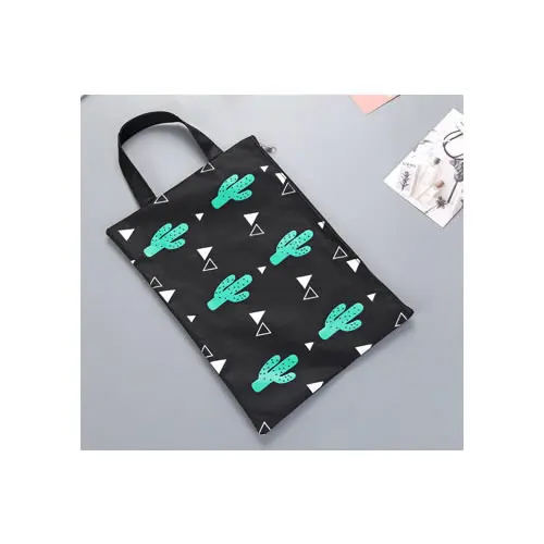 А4 Размер Оксфорд ткань папка для документов Кактус Стиль молнии Tote с ручкой и молнией Tote Сумка - Цвет: Black Cactus