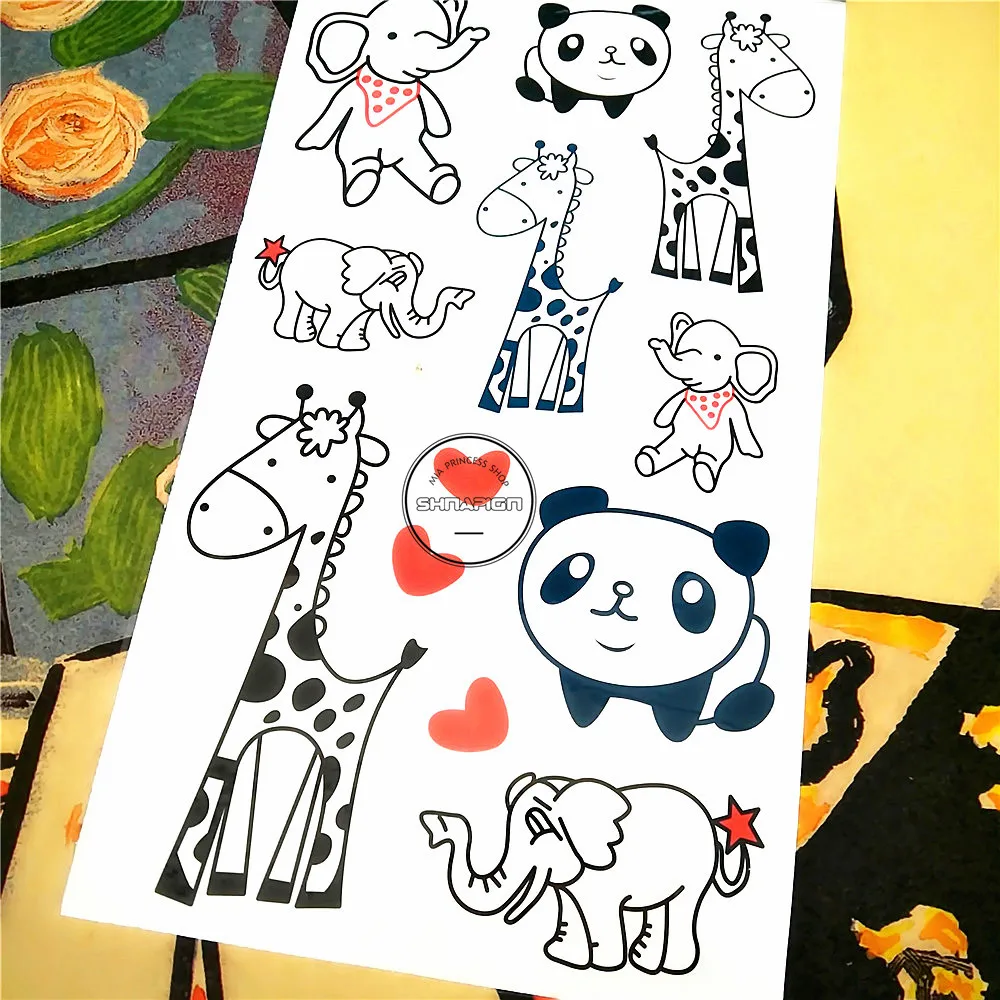SHNAPIGN счастливый зоопарк жираф панда слон детская Временная тату наклейка для