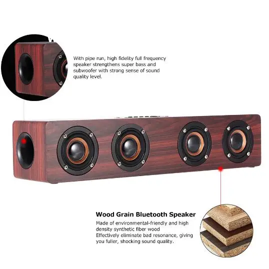 Под Дерево Bluetooth Динамик четыре громче s Super Bass сабвуфер Hands free с микрофоном AUX IN TF