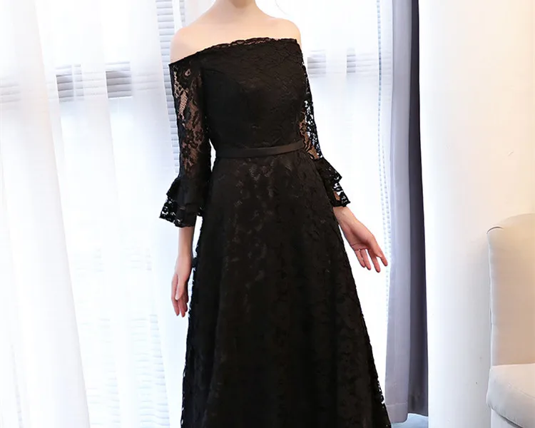 JaneVini Vintage Lace A Line Black Long Bridesmaid Dresses With Sleeve Boat Neck Backless Floor Length Women Wedding Party Dress | Свадьбы и