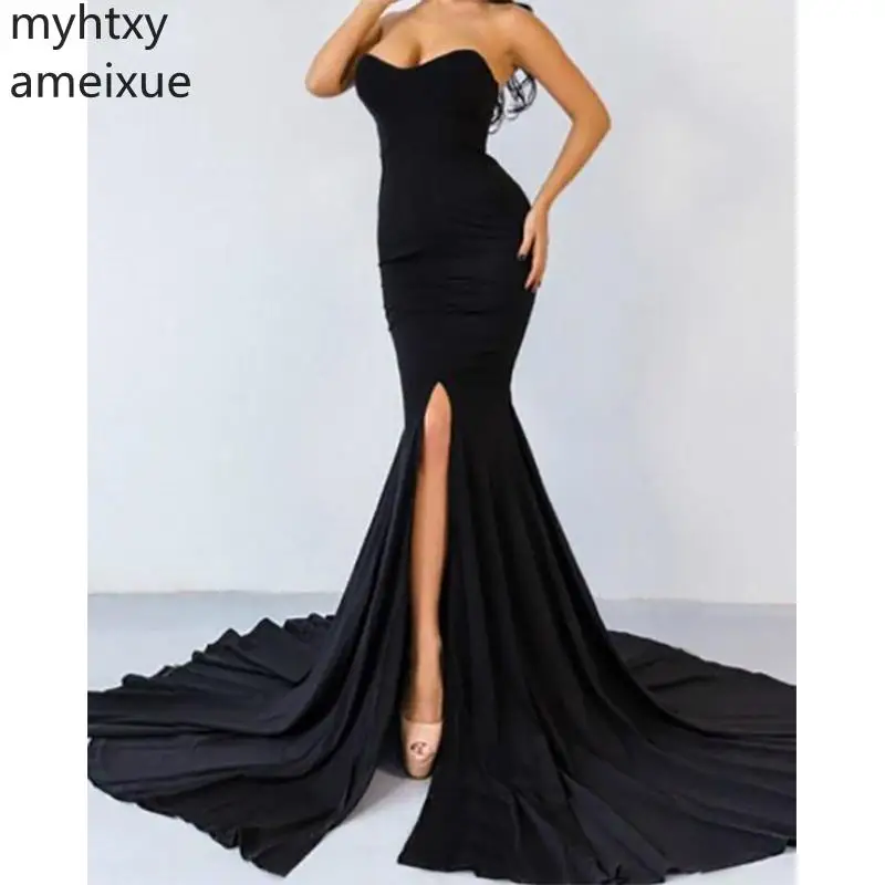 

Платье-русалка вечернее, в пол, без рукавов, с разрезом сбоку, 2021, платья выпускного вечера