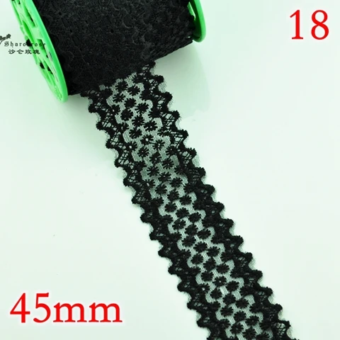 18 Black 45mm 3 м/лот тесемка шнурка полиэфира вышитые Чистая кружевная отделка для шитья одежды/скрапбукинга/Свадебные вечерние украшения - Цвет: 18 Black 45mm