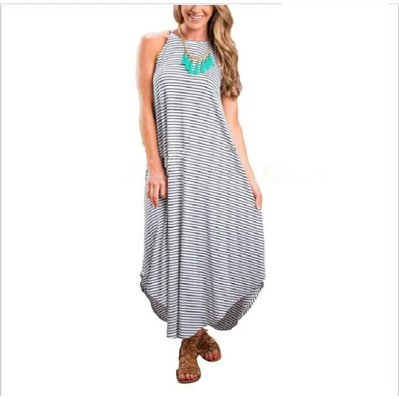 tcYct Summer Pregnant Women's Striped Long Dress Sleeveless Loose Casual Pregnancy Beach Clothing Brief Maternity Clothes | Мать и