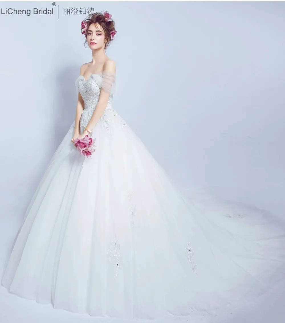 Sexy off shoulder Wedding Dresses 2017 tulle bridal dress lace crystal wedding gowns turkey long ball gown robe de marriage | Свадьбы и