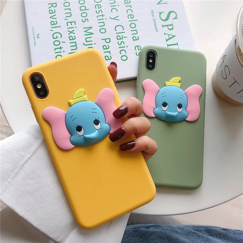 Dumbo 3D Silicone doll Phone Case For Apple iPhone X XS Max Xr 7 8 6 6s Plus Cartoon Flying elephant baby Candy TPU Cover |