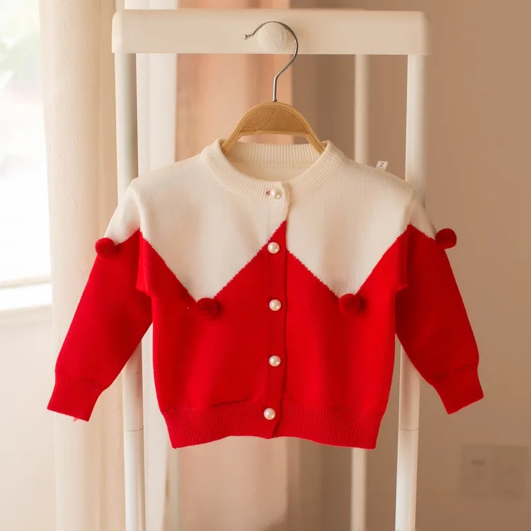 Фото 2018 красный свитер для маленьких девочек 1 лет верхняя одежда Однобортный