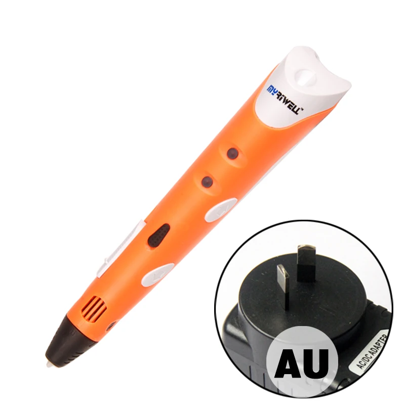 Myriwell 3d печать pen1.75 мм ABS Смарт 3D Ручка для рисования+ нить+ адаптер креативный подарок для детей дизайн живопись - Цвет: Orange AU Adapter