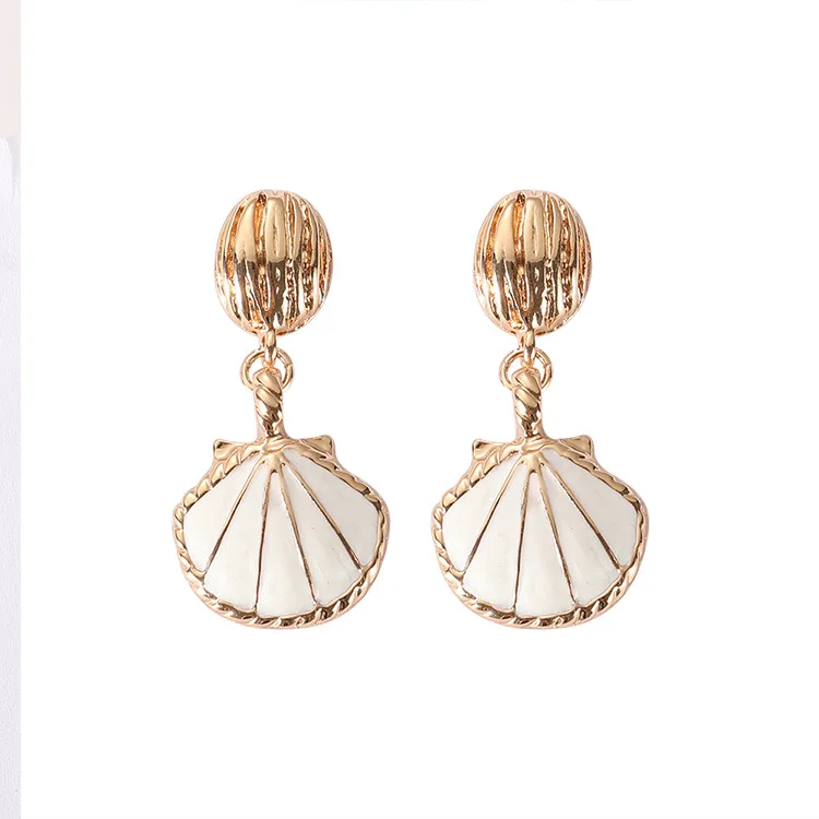 2018 New Fashion Drop Earrings For Women White Blue Flower Shell Female Dangle Gold Pendientes | Украшения и аксессуары