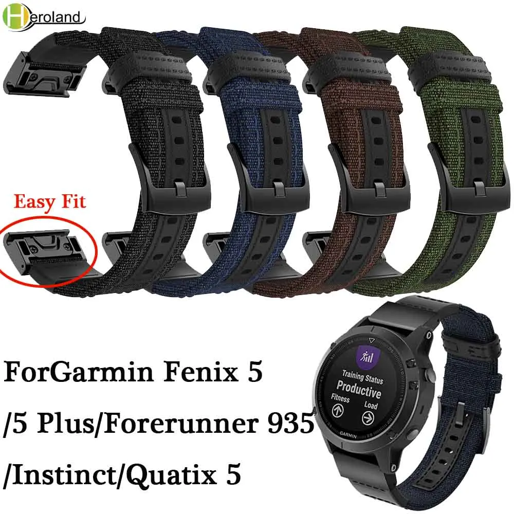 22 мм ремешок для Garmin Fenix 5/5 Plus/Forerunner 935/Instinct/Quatix 5 Смарт часы нейлон + кожа быстро
