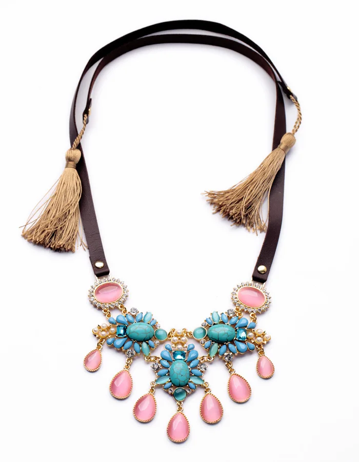 Ручная работа платье матч 2014 лучший продавец кожа цепь кисточкой синий камень