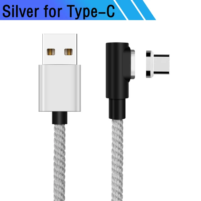 Silver for Type-C 90 градусов 2 м Магнитный кабель Быстрый 3A для samsung Xiaomi зарядное устройство Quick Charge 3,0 Micro usb type C Магнитный шнур для зарядки телефона - Цвет: Silver for Type-C