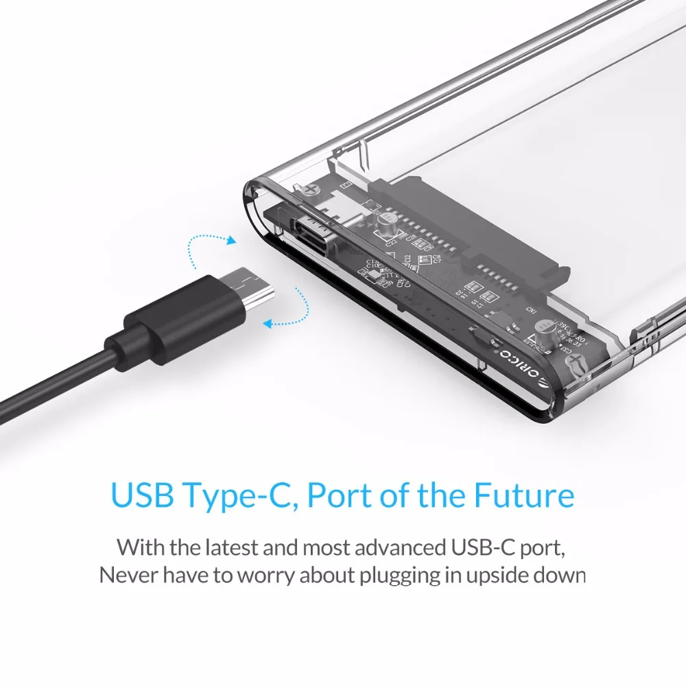 Прозрачный чехол ORICO 2,5 ''для жесткого диска type C USB3.0 USB3.1 Gen2 с поддержкой протокола UASP с кабелем type-C
