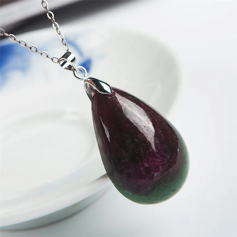Genuine Green Red Ru by Zoisite Natural Stone Pendant Women Men Necklaces Suspension Water Drop Bead Crystal 33x22x11mm | Украшения и