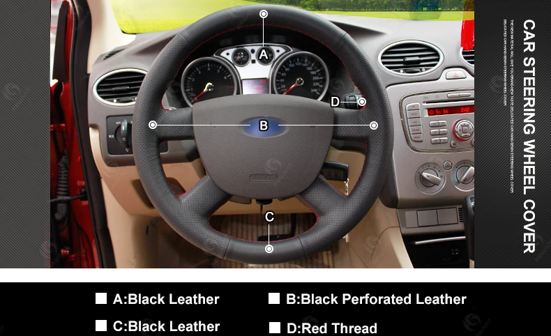 MEWANT черная крышка рулевого колеса из искусственной кожи для Ford Focus 2 2005 2006 2007 2008 2009 2010 2011 аксессуары