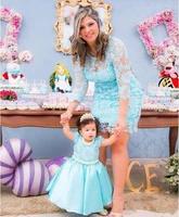 new 2021 mother and daughter dresses jewel neck lace zipper back wedding party gowns lovely princess birthday gowns