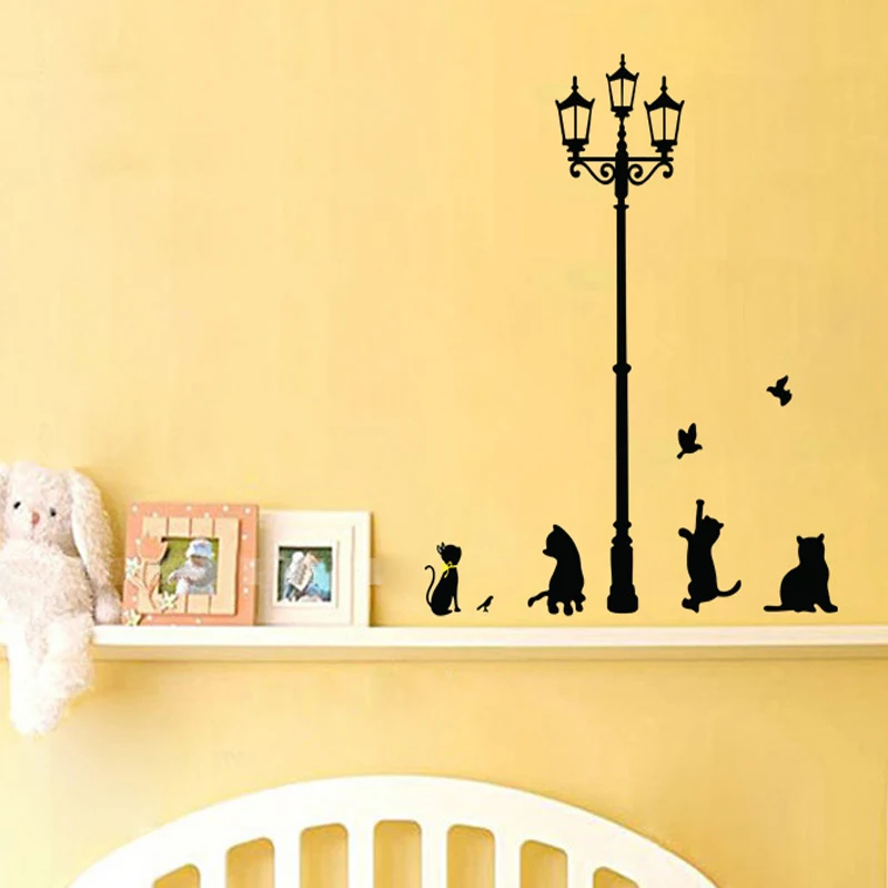2 шт. наклейки на стену Постер кошки птицы уличный свет украшения дома аксессуары