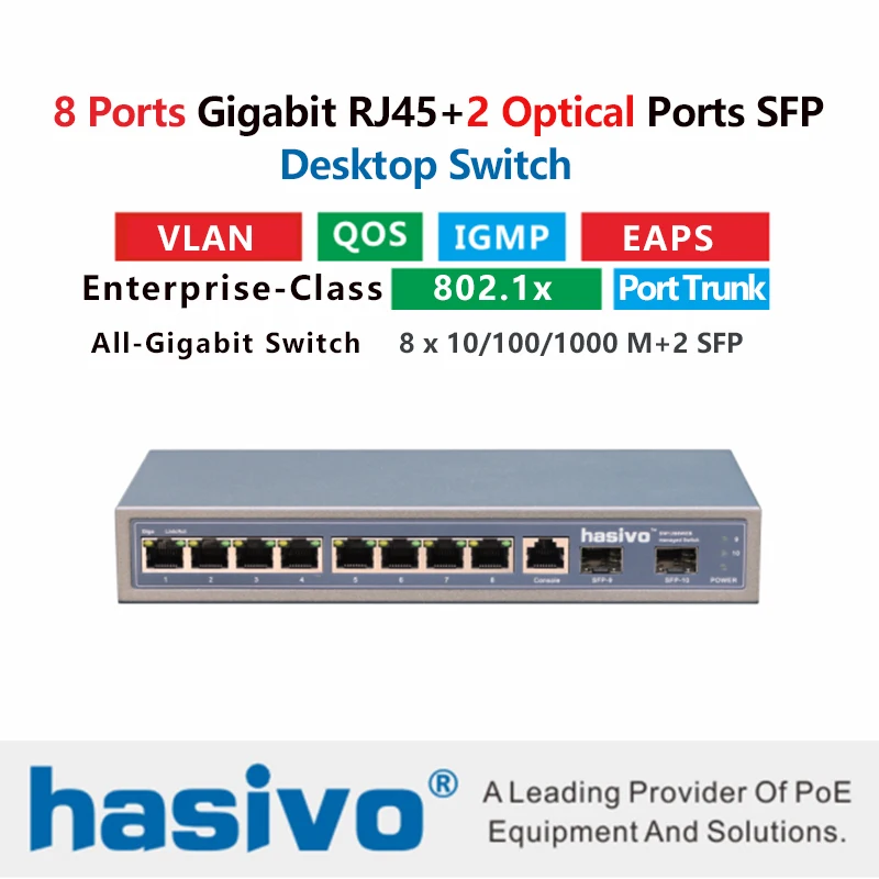 8 портов 10/100/1000 м гигабитный коммутатор Ethernet управляемый с портами 1000 Rj45 2 порта SFP