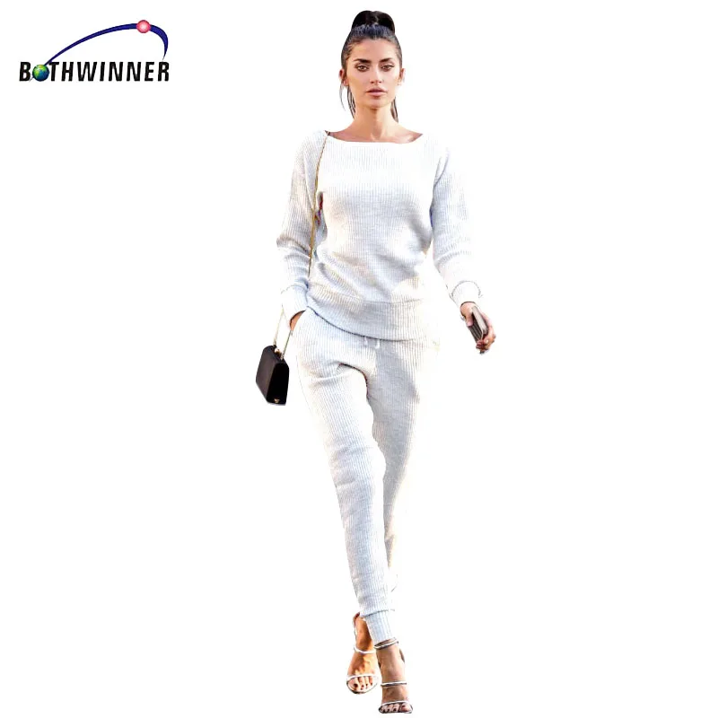 

Bothwinner Casual Tracksuit Women 2 Pieces Set Knitted Pullover Sweaters Tops O Neck Long Sleeve Sweatshirt + Pants Women's Sets