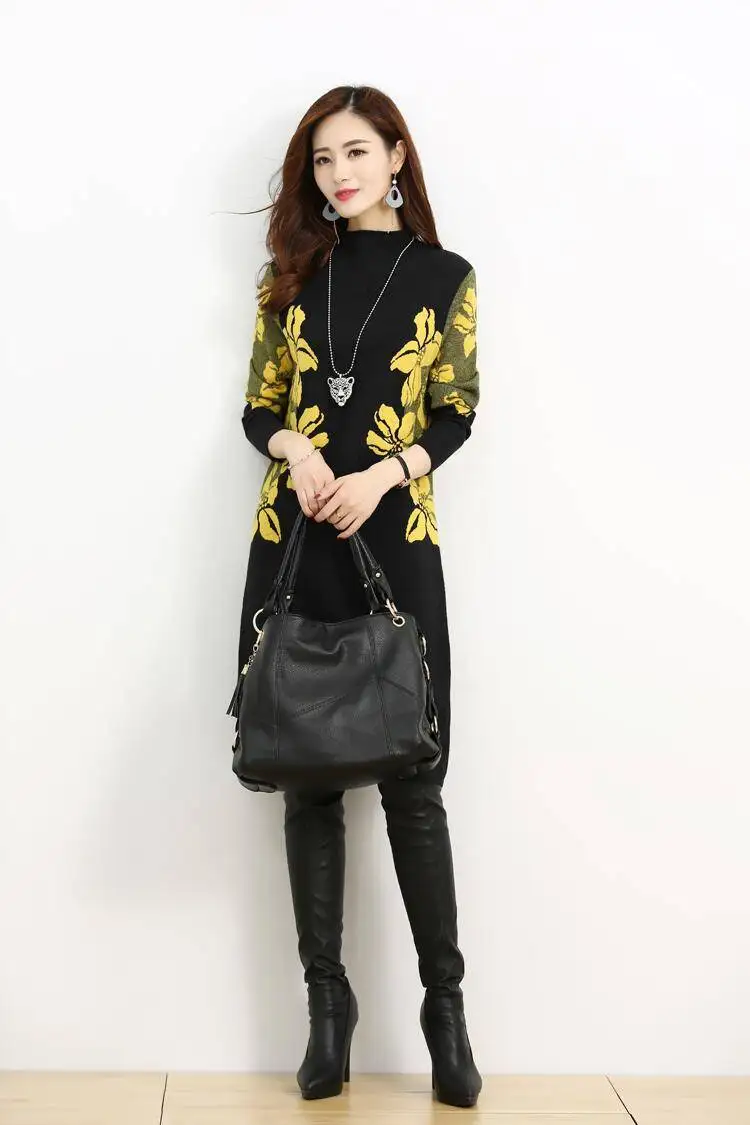 Осенне зимнее Новое плотное бархатное платье с принтом и высоким