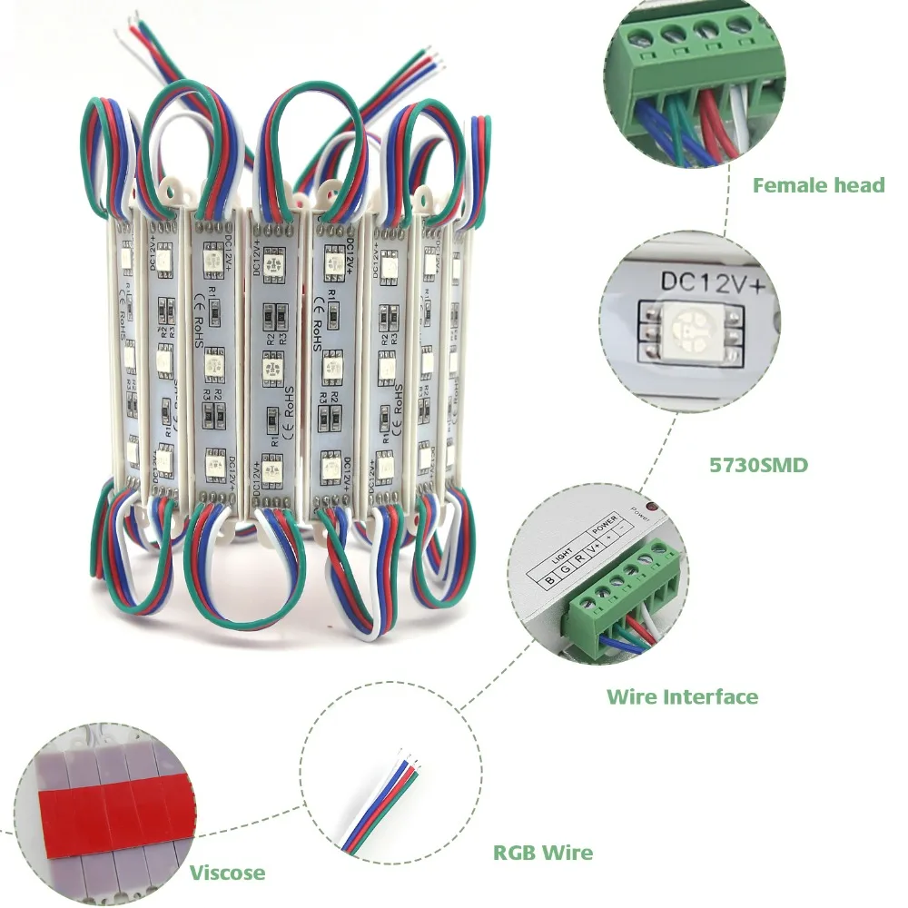 SMD 5050 Светодиодный модуль 3 светодиодный DC12V Водонепроницаемый IP65 Магазин Реклама на окнах знак ленточный светильник лампа модули огни RGB Цвет