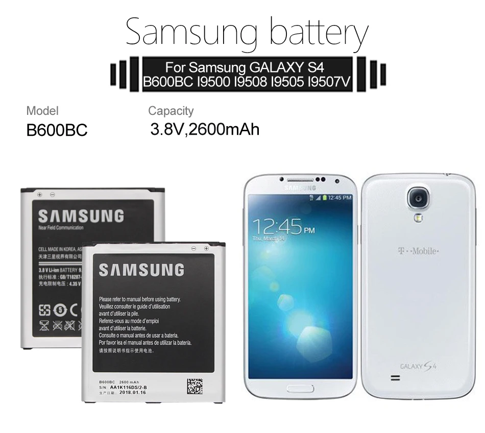 Оригинальная батарея samsung B600BC B600BE для samsung GALAXY S4 2600 мА/ч, I9500 I9502 i9295 GT-I9505 I9506 I9508 I959 i959 с NFC