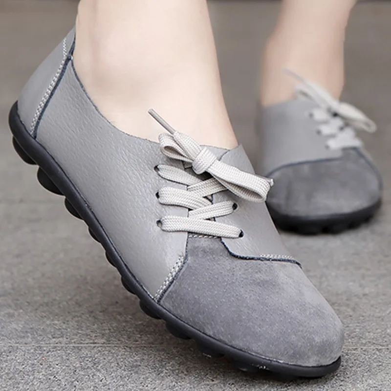 

Casual shoes women round toe cross tied loafers Patchwork Gary Boat shoes flats plus size 35-44 Genuine Leather shoes woman