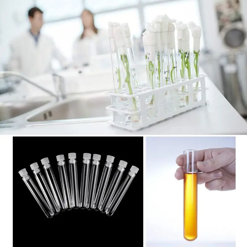 

10Pcs Plastic Test Tube With Cap 12x75mm U-shaped Bottom Long Transparent Test Tube Lab Supplies