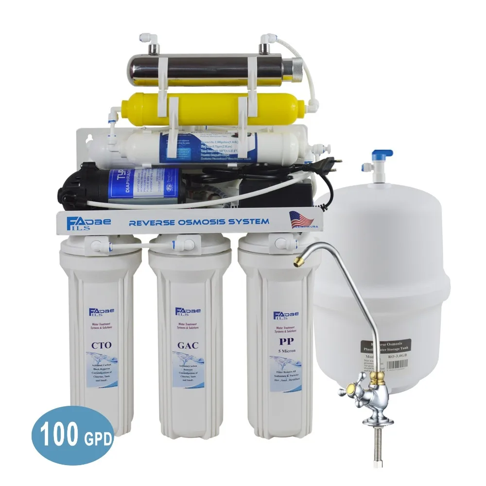 

Household 7 Stage Under-Sink Drinking Reverse Osmosis System with 6W Ultraviolet Sterilizer/220-240V/EU Two-Pin plug -100GPD