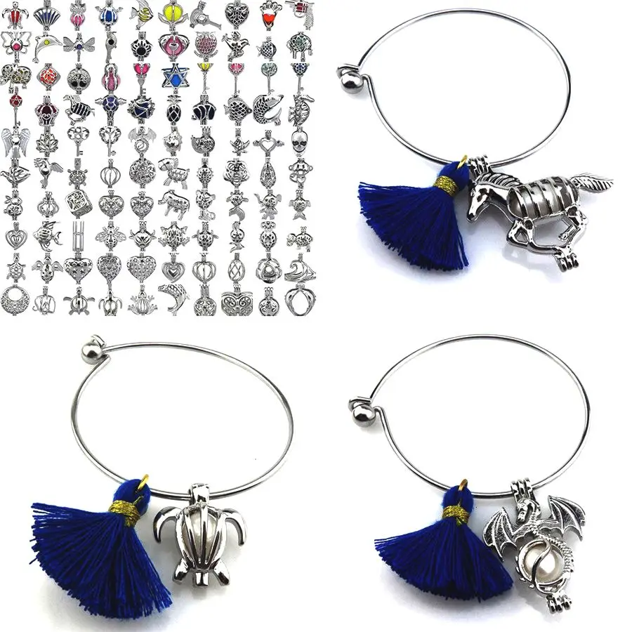 Смешанный 100 шт. унисекс медальон Нержавеющая сталь браслет натуральный жемчуг