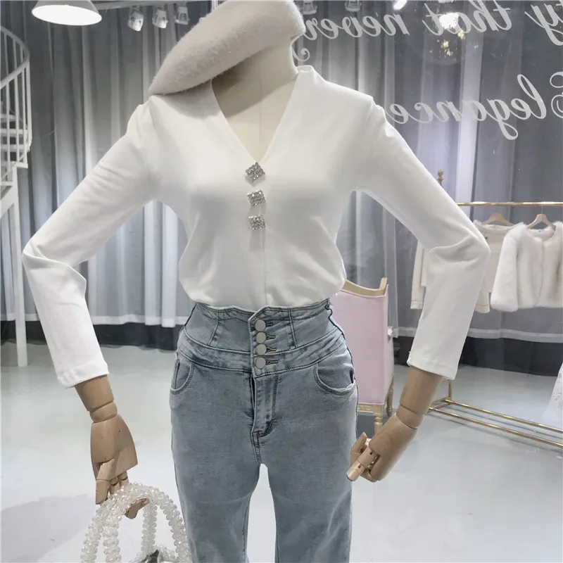 ALPHALMODA 2019 весенние женские тонкие роскошные футболки на пуговицах с длинным